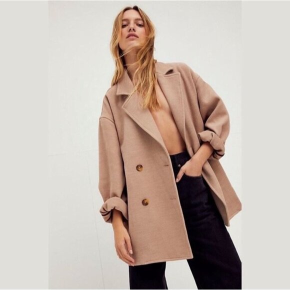 Free People Hannah Slouchy Oversized Coat Womens S Camel Soft Quiet Luxury - Picture 2 of 15